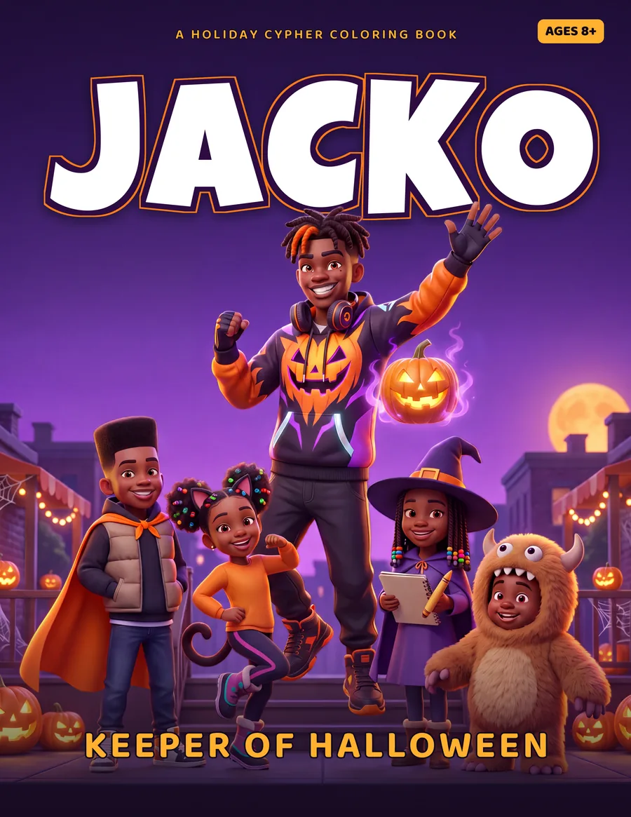Cover of JACKO, Keeper of Halloween, a Holiday Cypher coloring book